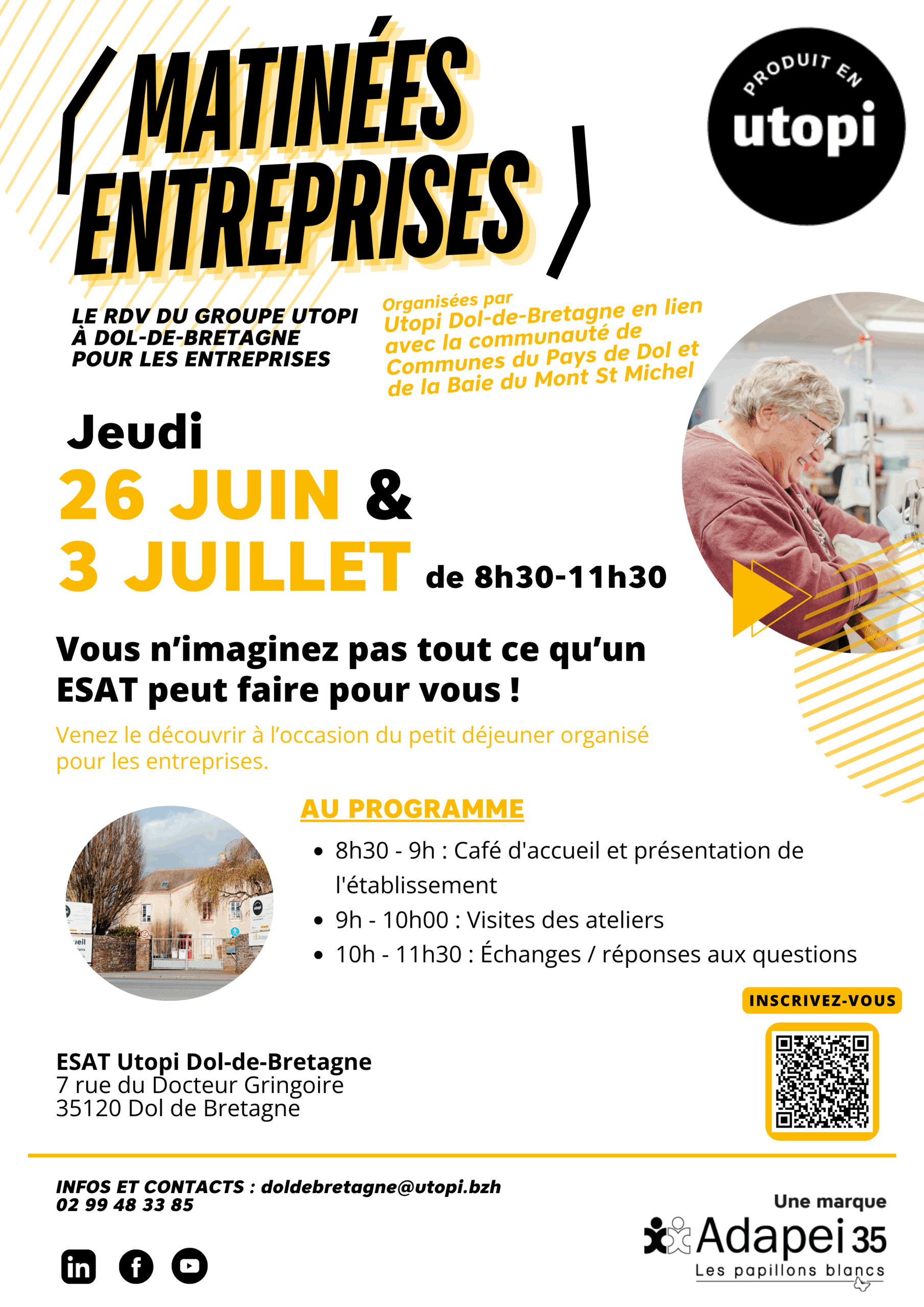 Affiche des matinées entreprises de l'ESAT Utopi de Dol de Bretagne