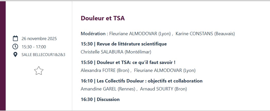 extrait du programme du congrès de la douleur avec l'intervention du collectif douleur