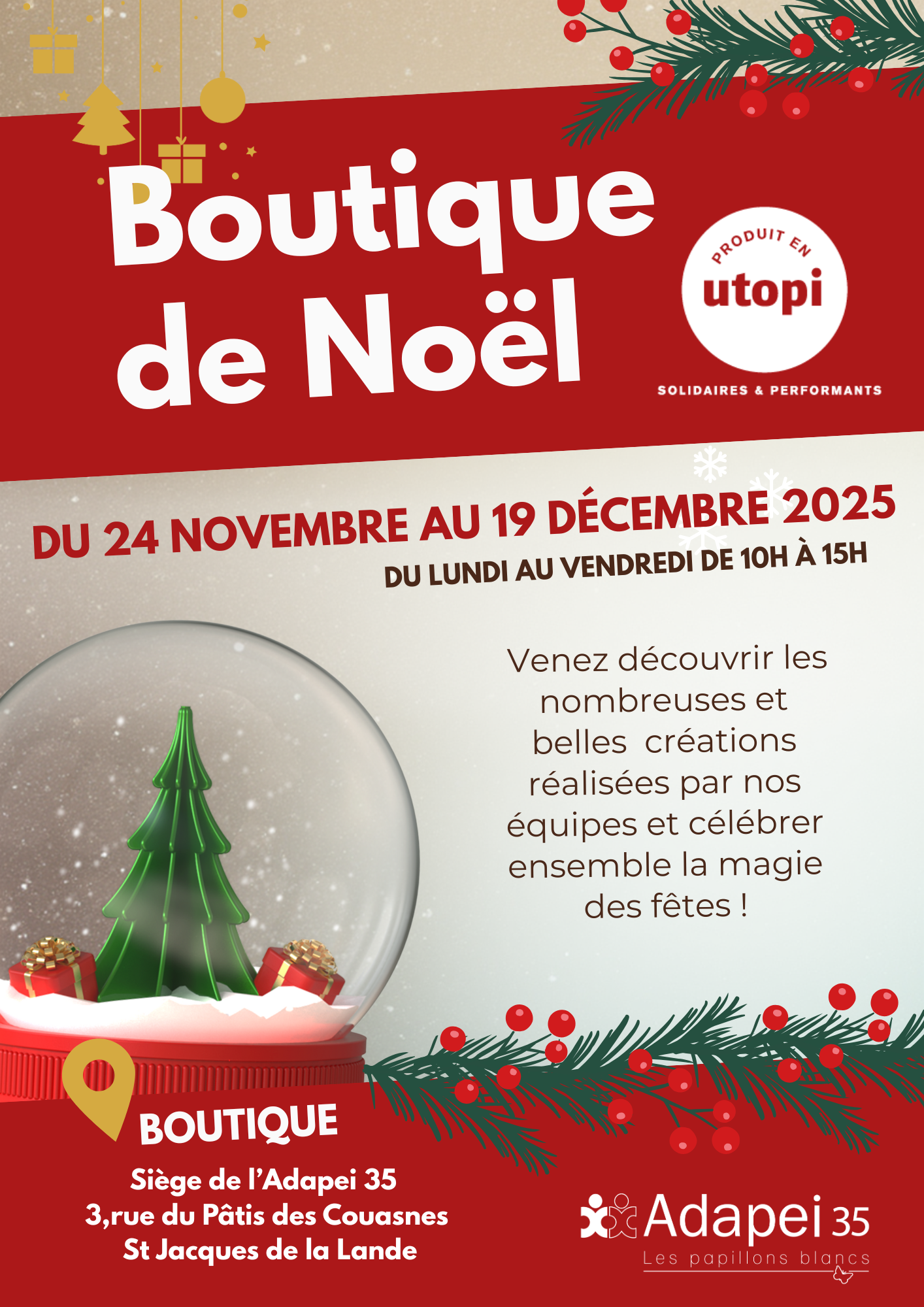 Boutique solidaire de Noel de l'Adapei 35 avec produits artisanaux fabriqués dans les ESAT