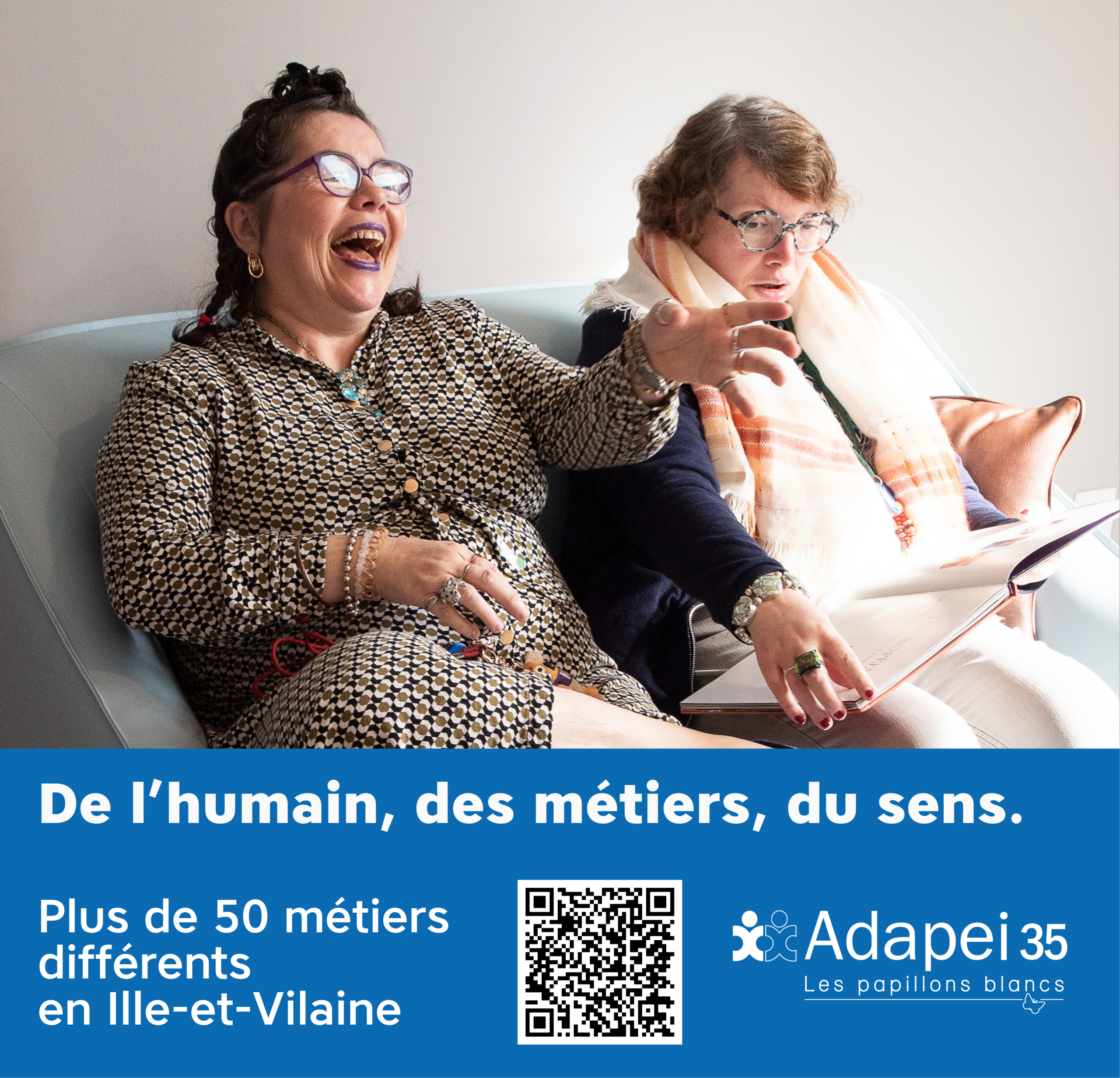 Affiche de la campagne de recrutement 2026 de l’Adapei 35 avec le slogan 